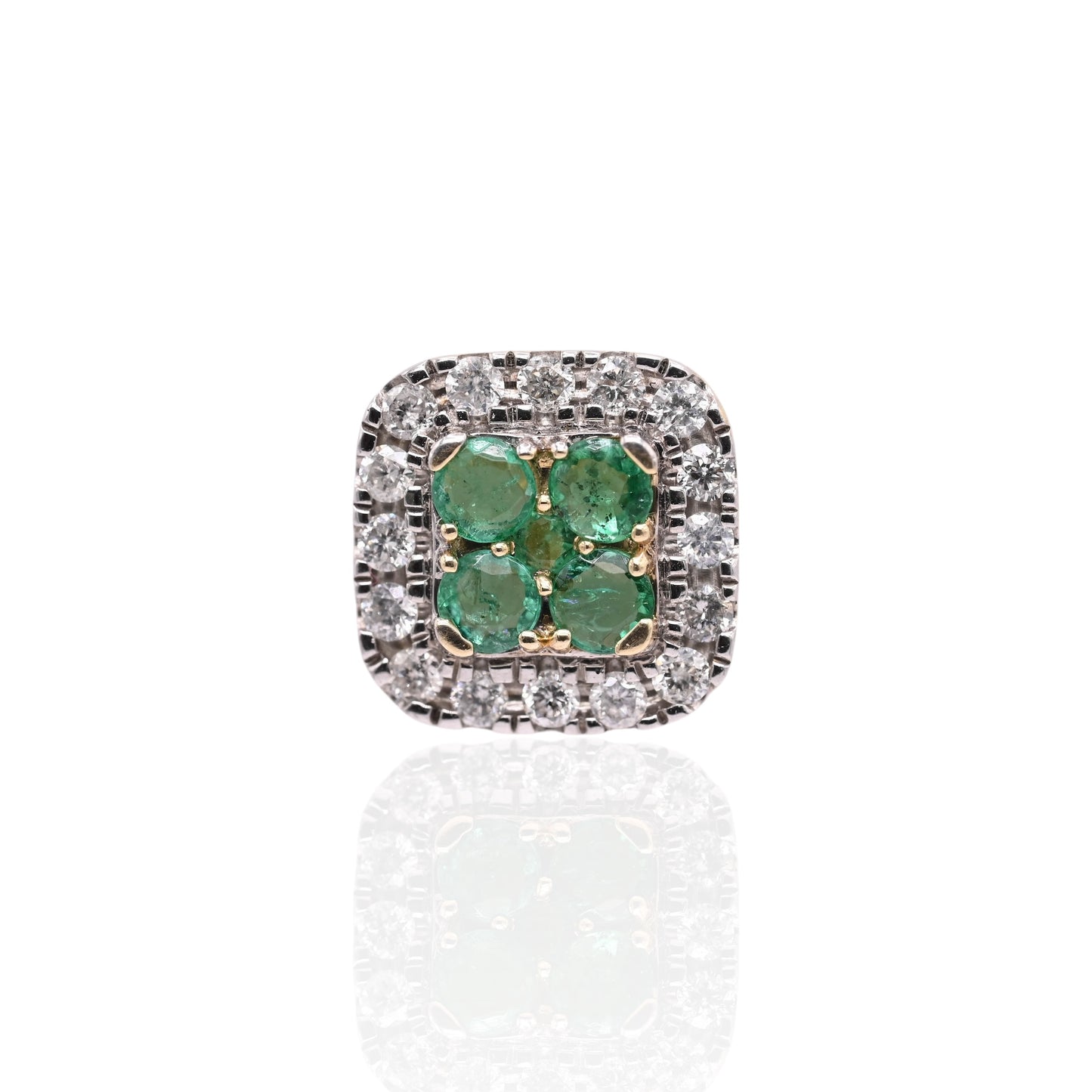 Emerald and Diamond Square Screw Back Earrings 14K Yellow Gold Emerald 0.33cttw/1.11cttw Diamond