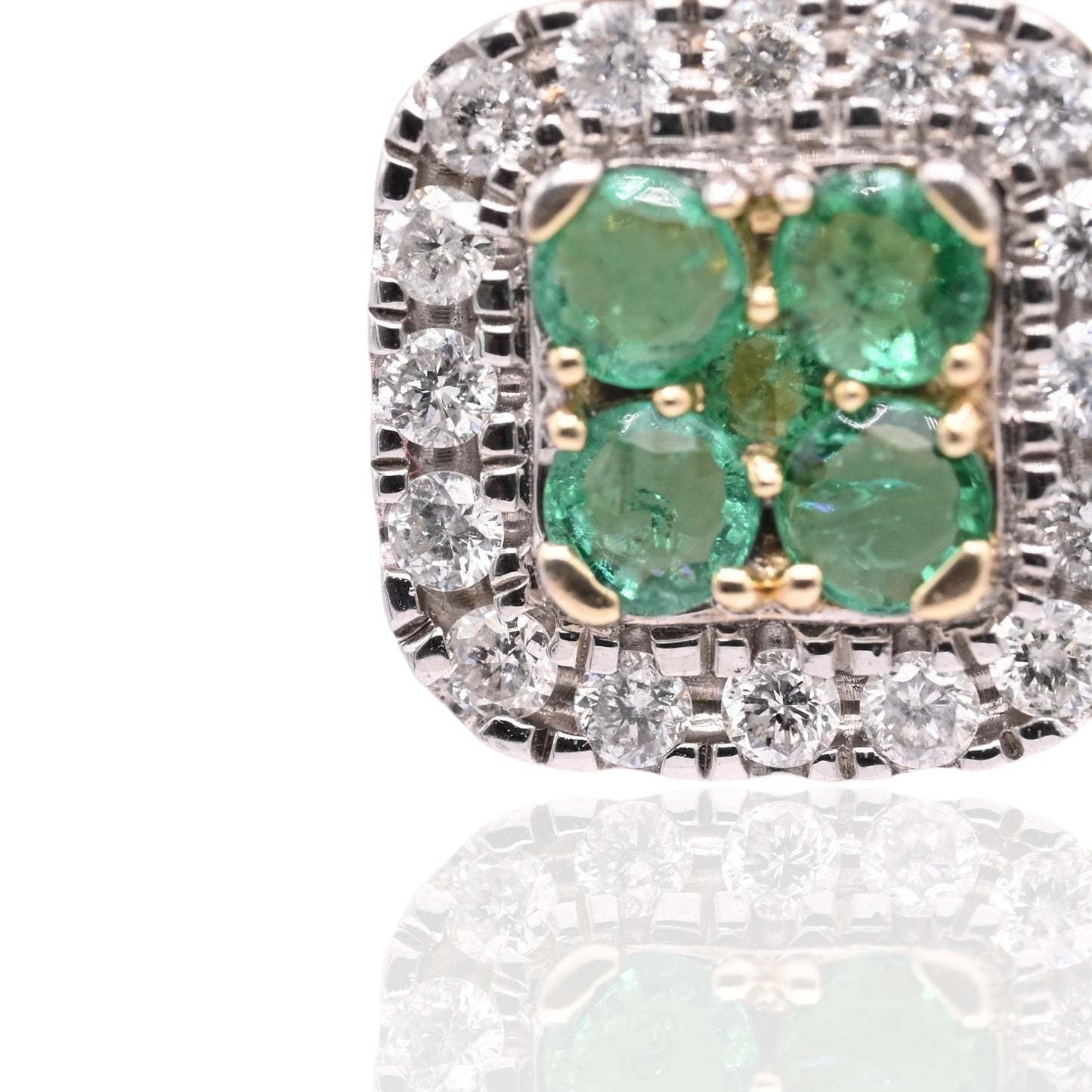 Emerald and Diamond Square Screw Back Earrings 14K Yellow Gold Emerald 0.33cttw/1.11cttw Diamond