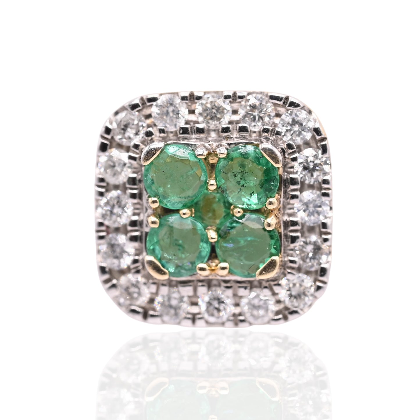 Emerald and Diamond Square Screw Back Earrings 14K Yellow Gold Emerald 0.33cttw/1.11cttw Diamond