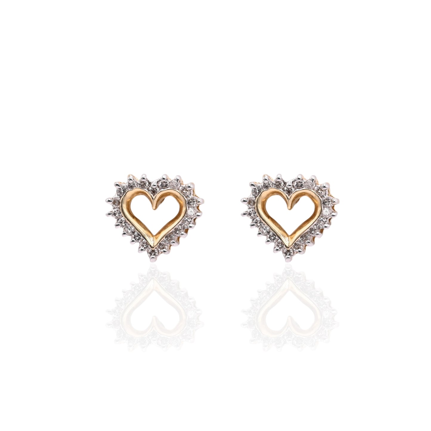 Vintage Style Open Heart Diamond Earrings 14K Yellow Gold 0.40cttw