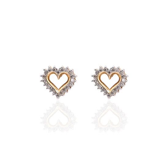 Vintage Style Open Heart Diamond Earrings 14K Yellow Gold 0.40cttw