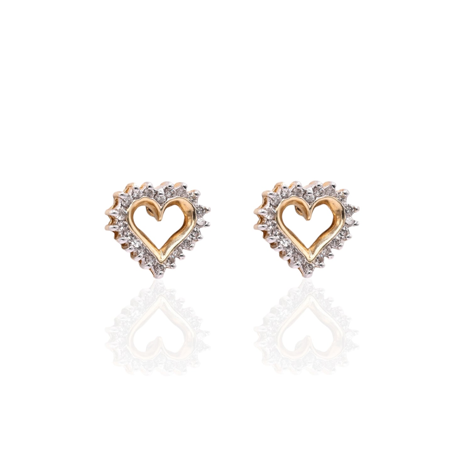 Vintage Style Open Heart Diamond Earrings 14K Yellow Gold 0.40cttw