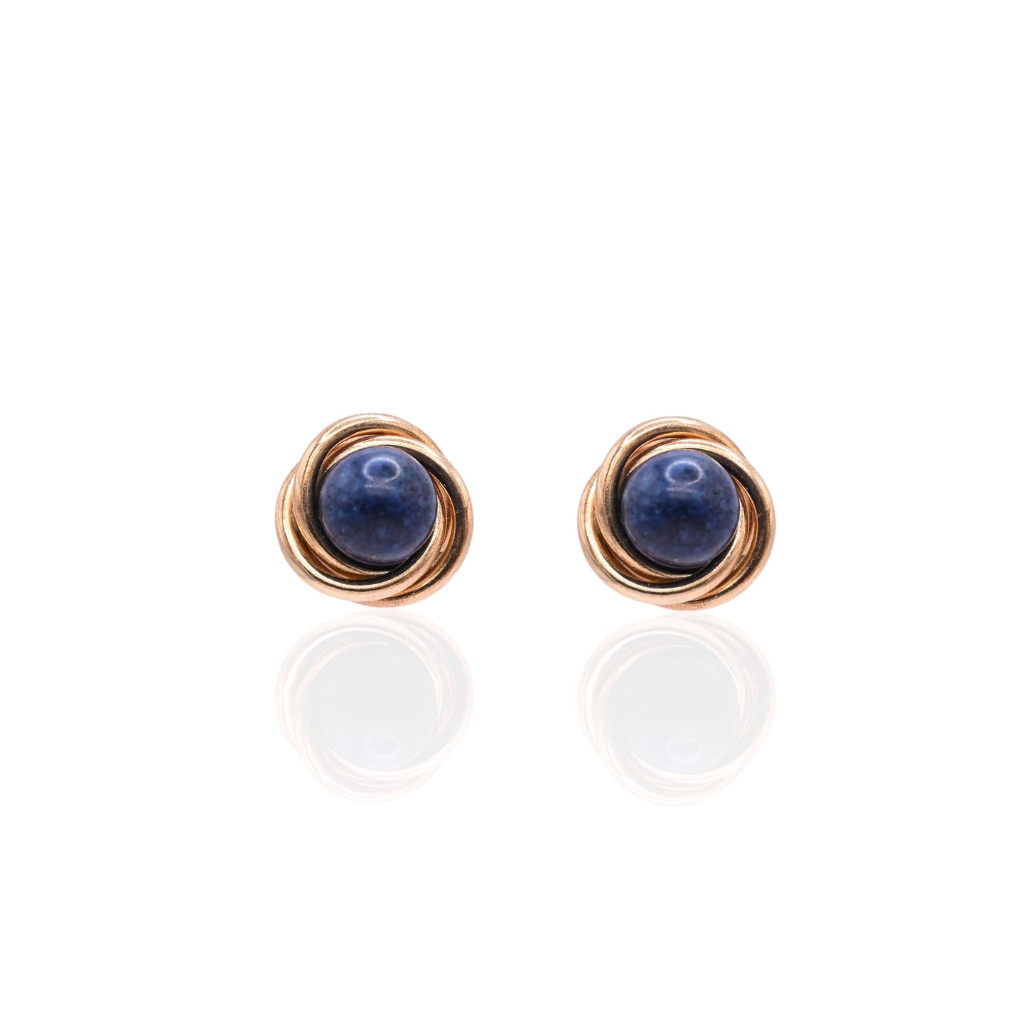 Lapis Lazul Round Twist Knot Earrings 14K Yellow Gold