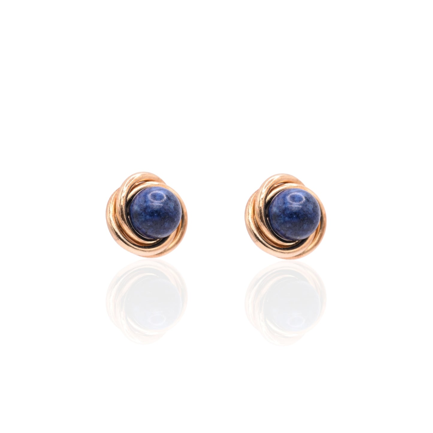 Lapis Lazul Round Twist Knot Earrings 14K Yellow Gold