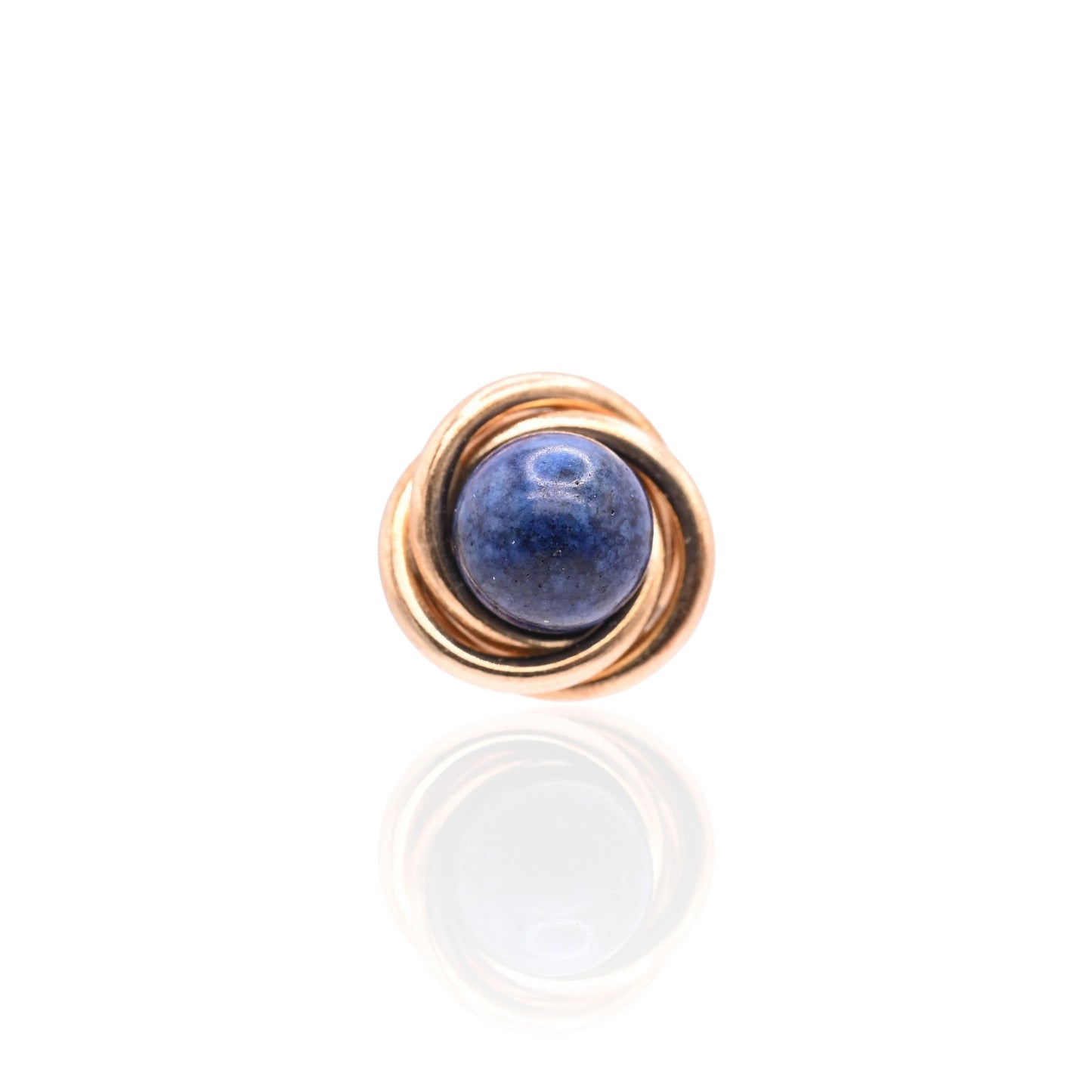 Lapis Lazul Round Twist Knot Earrings 14K Yellow Gold