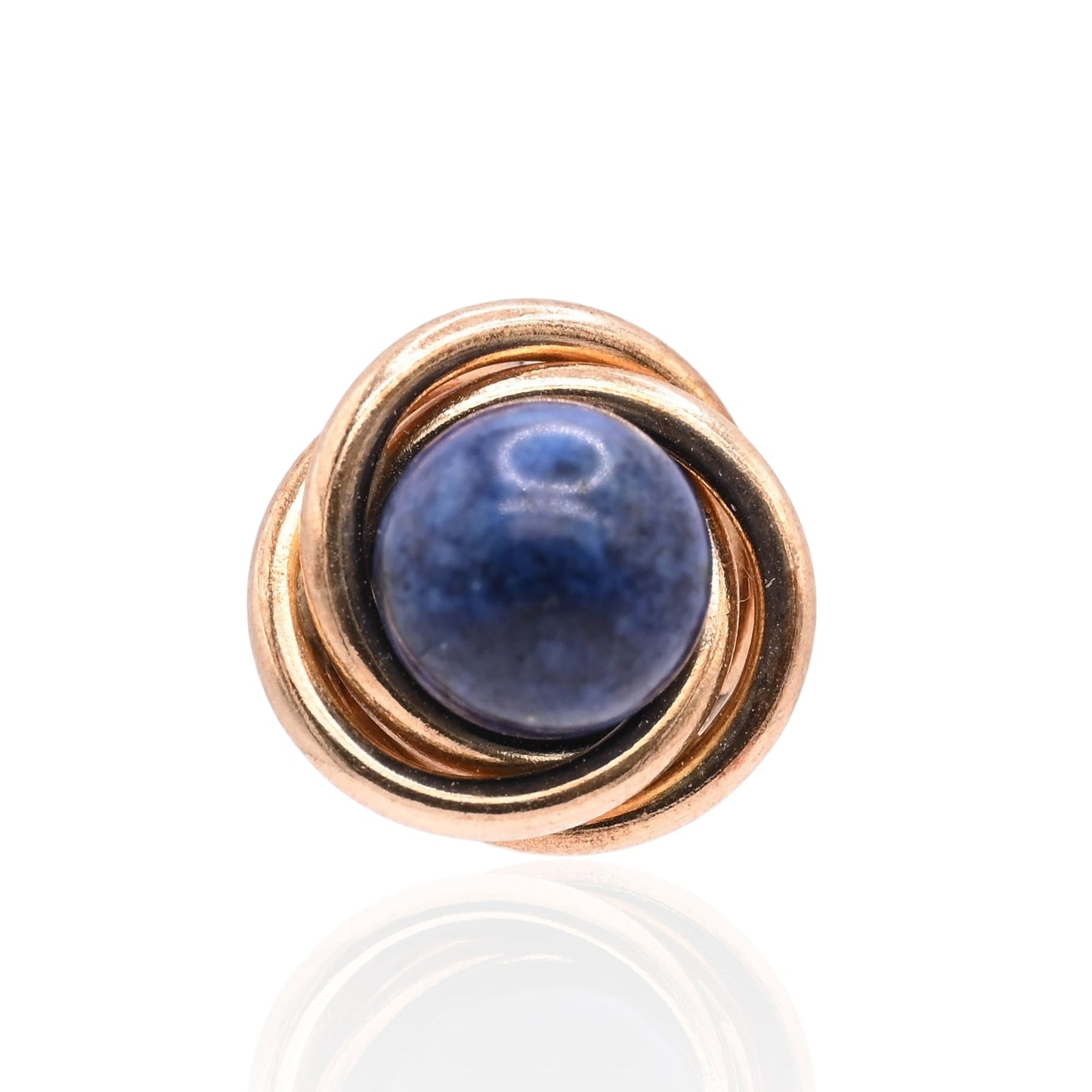 Lapis Lazul Round Twist Knot Earrings 14K Yellow Gold