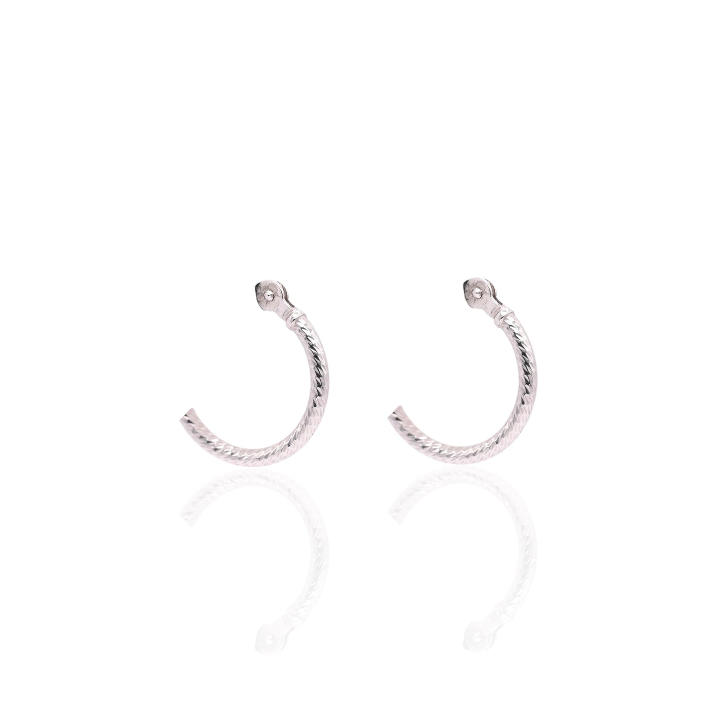 Diamond Cut Hinge Earrings 14K White Gold 1.29mm Thick/11.79mm Diameter