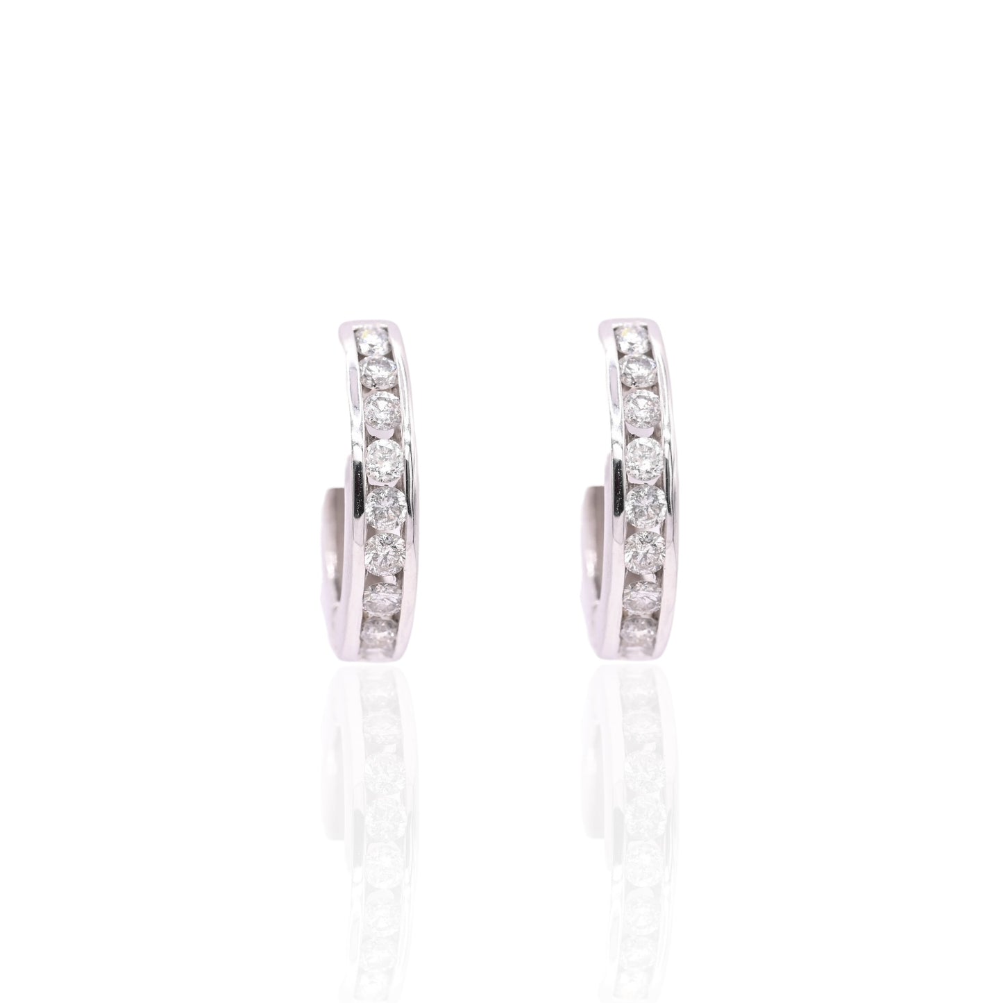 Channel Set Diamond Hoop Earrings 14K White Gold 3.90mmThick/18.32mm Diameter 1.08cttw