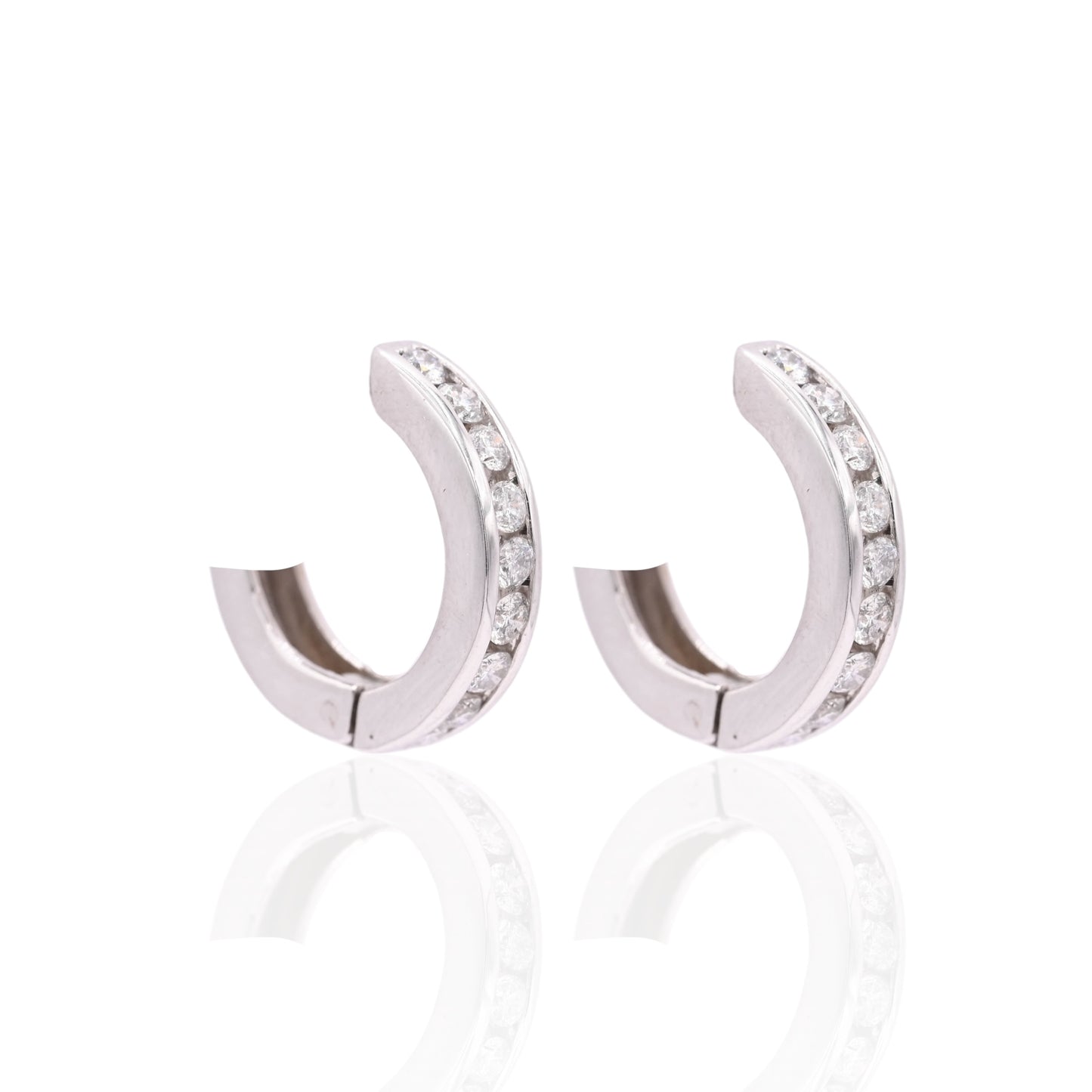 Channel Set Diamond Hoop Earrings 14K White Gold 3.90mmThick/18.32mm Diameter 1.08cttw