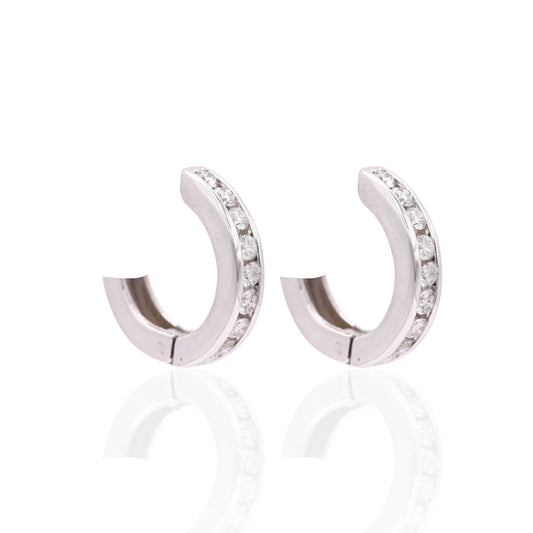 Channel Set Diamond Hoop Earrings 14K White Gold 3.90mmThick/18.32mm Diameter 1.08cttw