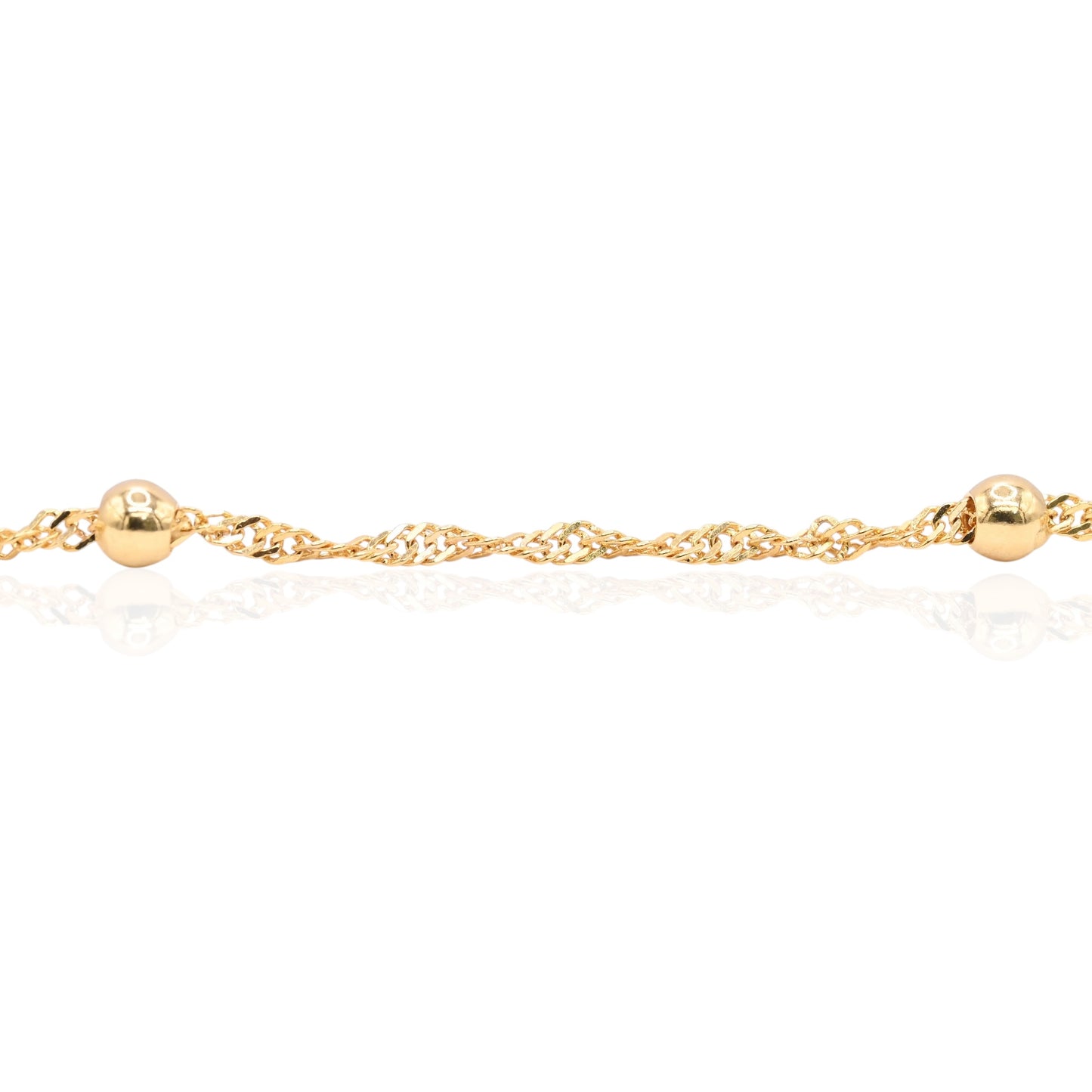 Bead Station Bracelet 14K Yellow Gold with Diamond Cut Rope Chain 7.5in