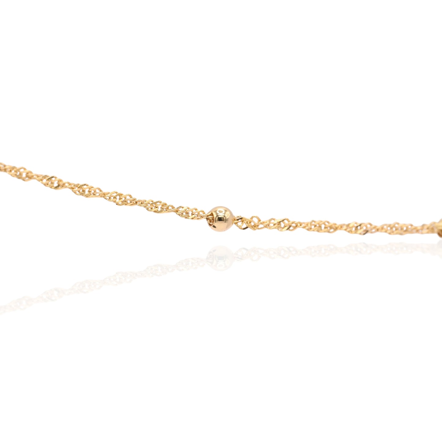 Bead Station Bracelet 14K Yellow Gold with Diamond Cut Rope Chain 7.5in