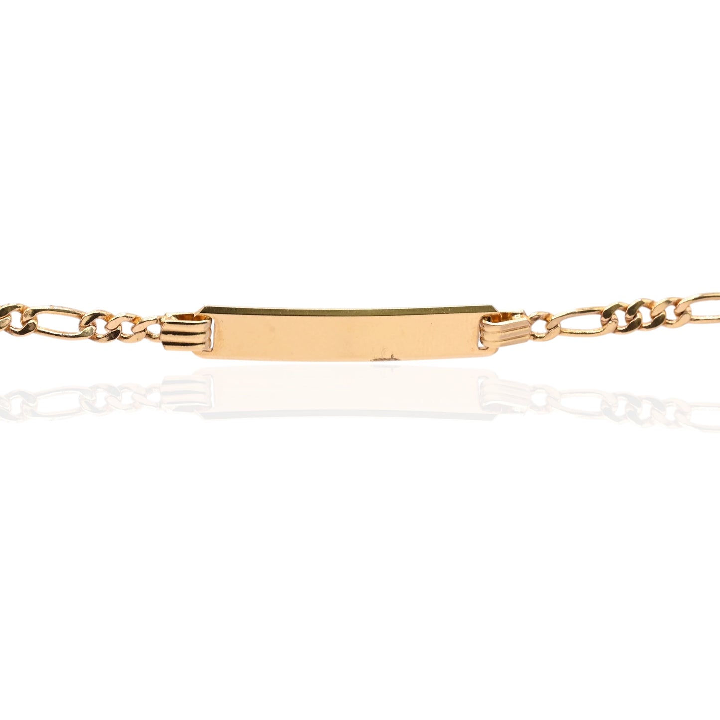 Gold ID Bracelet with Figaro Chain 14K Yellow Gold (Child) (Engravable) 6.75in