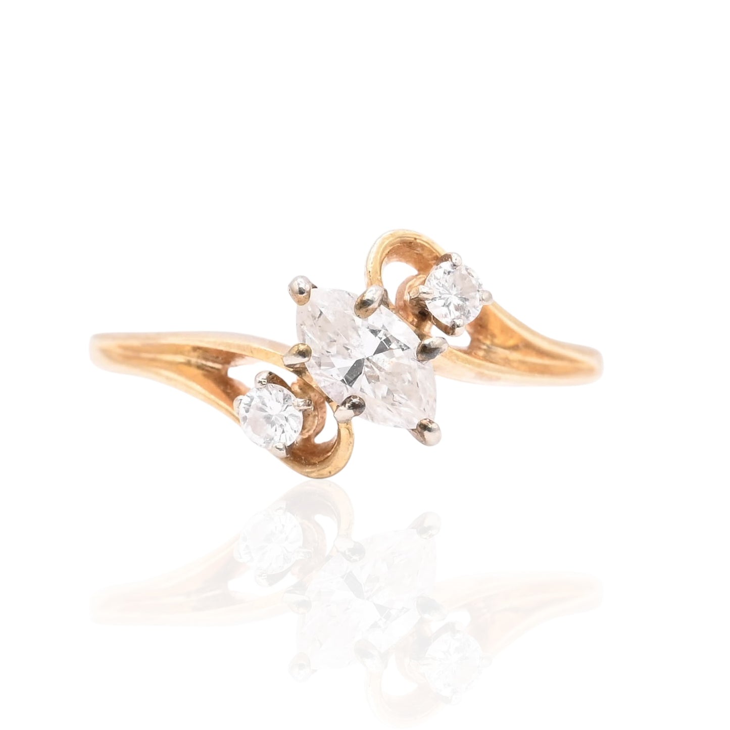Slant Marquise Diamond Ring 14K Yellow Gold Size 5.25 0.33cttw