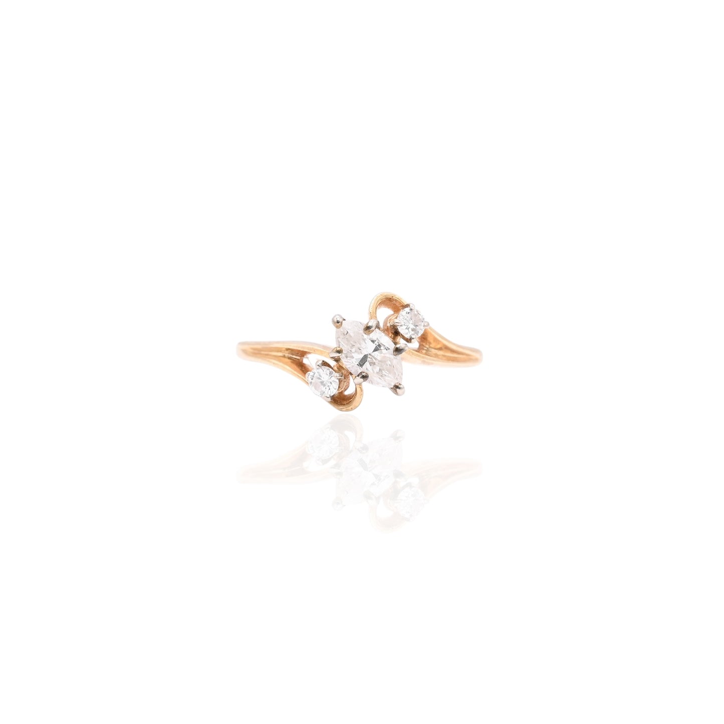 Slant Marquise Diamond Ring 14K Yellow Gold Size 5.25 0.33cttw