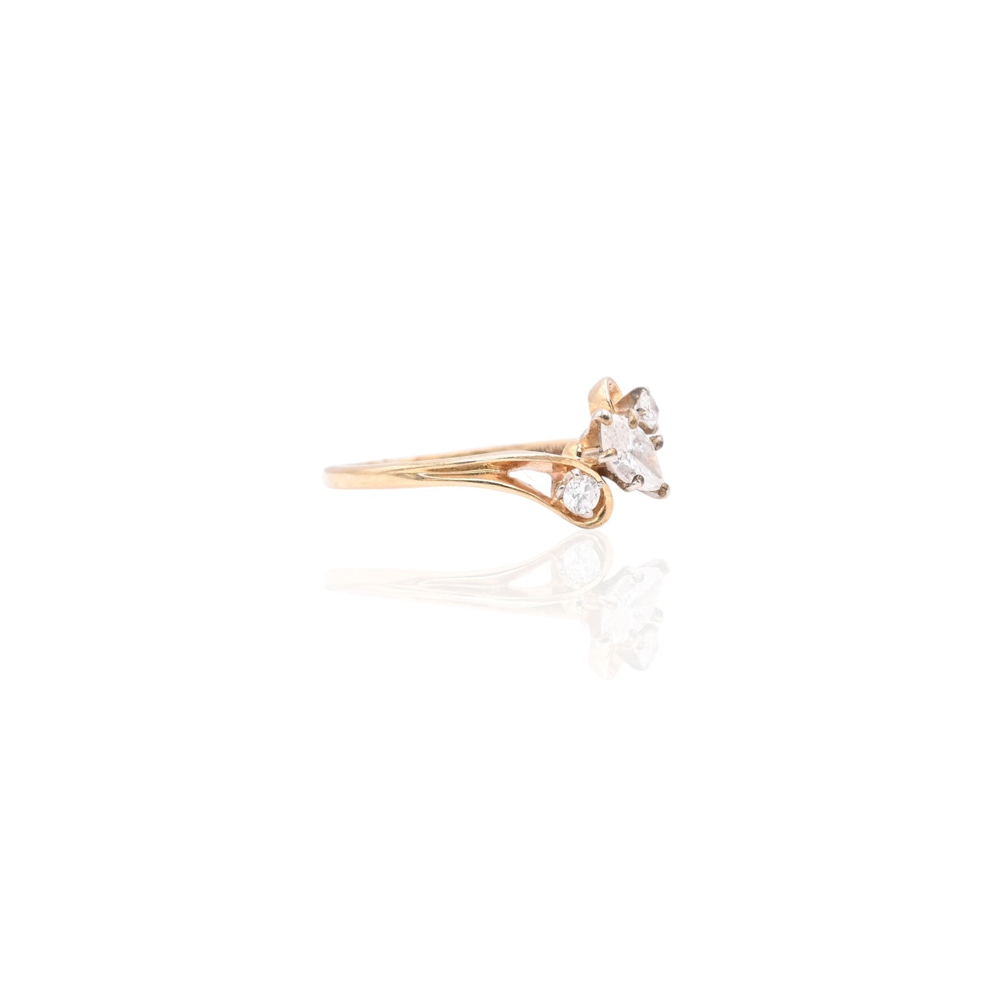 Slant Marquise Diamond Ring 14K Yellow Gold Size 5.25 0.33cttw