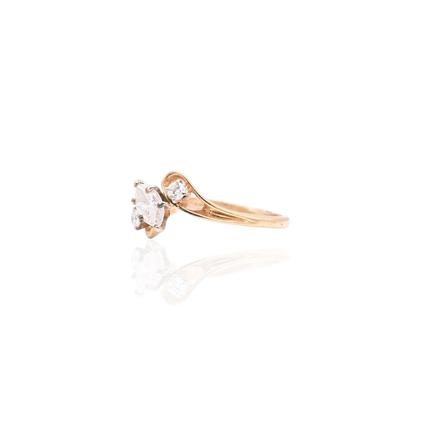 Slant Marquise Diamond Ring 14K Yellow Gold Size 5.25 0.33cttw
