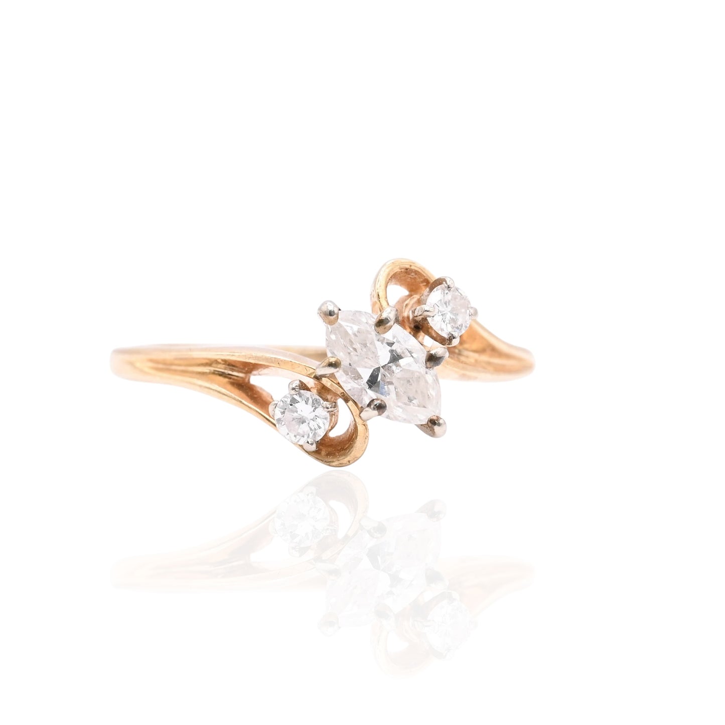 Slant Marquise Diamond Ring 14K Yellow Gold Size 5.25 0.33cttw