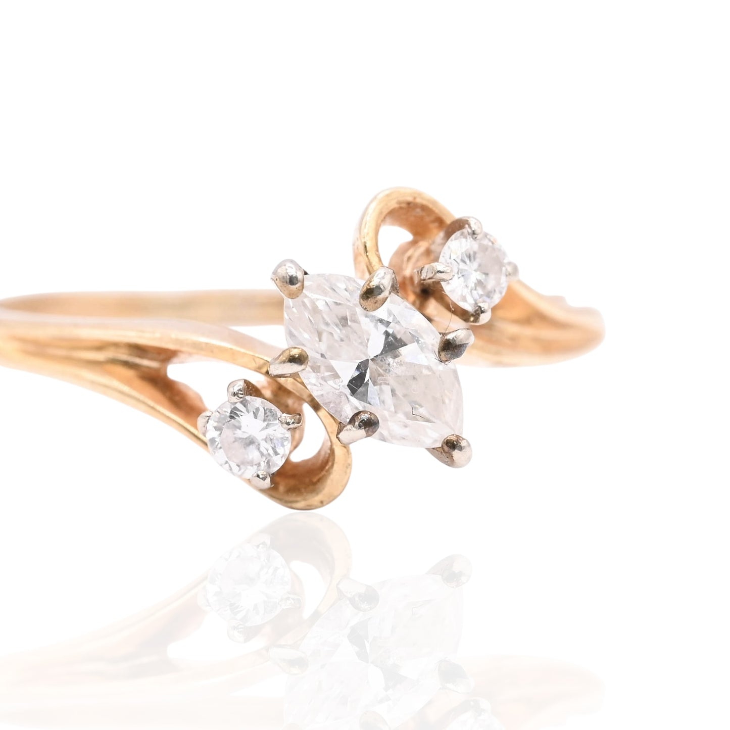 Slant Marquise Diamond Ring 14K Yellow Gold Size 5.25 0.33cttw