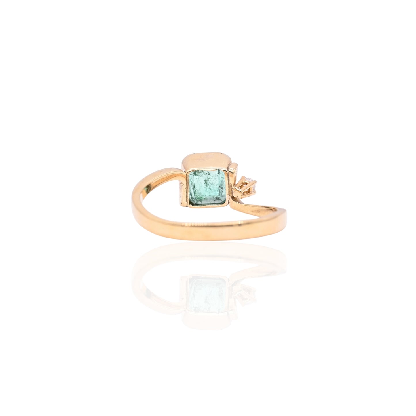 Bezel Asscher Emerald Ring with Side Diamond 18K Yellow Gold Size 7