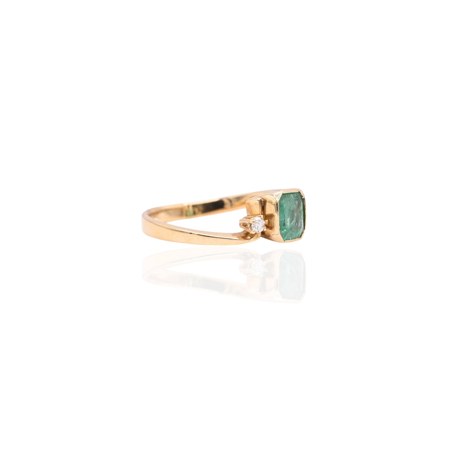 Bezel Asscher Emerald Ring with Side Diamond 18K Yellow Gold Size 7