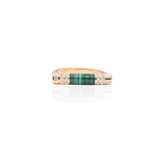 Malachite and Diamond Bar Ring 14K Yellow Gold Size 7 0.16cttw