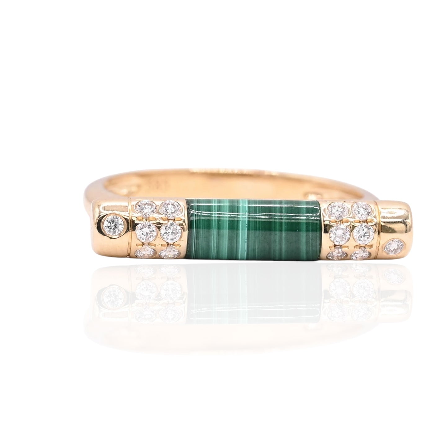 Malachite and Diamond Bar Ring 14K Yellow Gold Size 7 0.16cttw