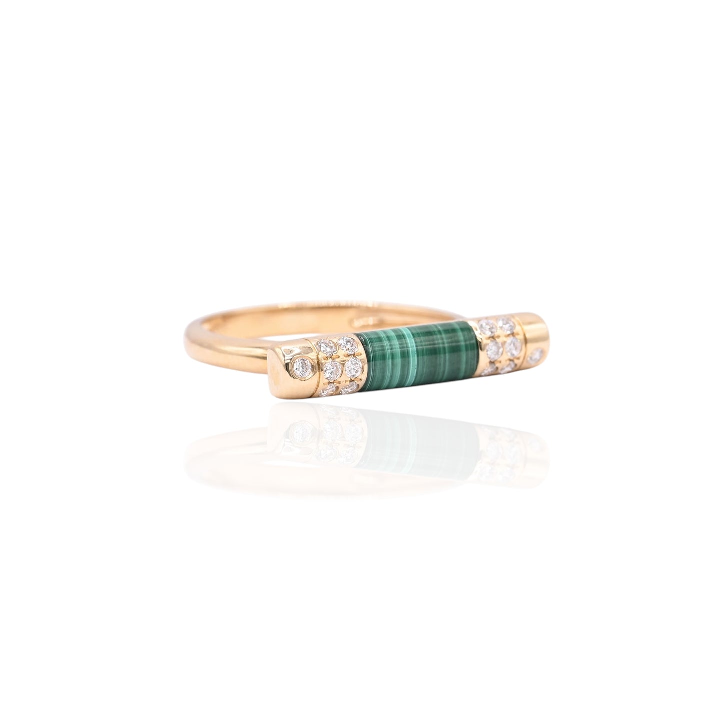Malachite and Diamond Bar Ring 14K Yellow Gold Size 7 0.16cttw