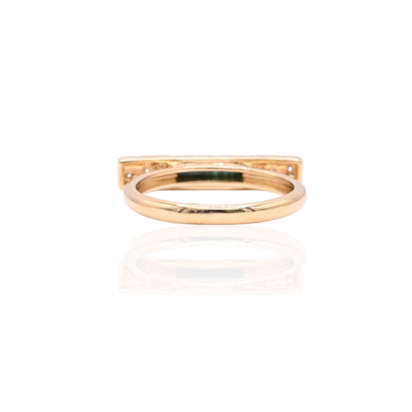 Malachite and Diamond Bar Ring 14K Yellow Gold Size 7 0.16cttw