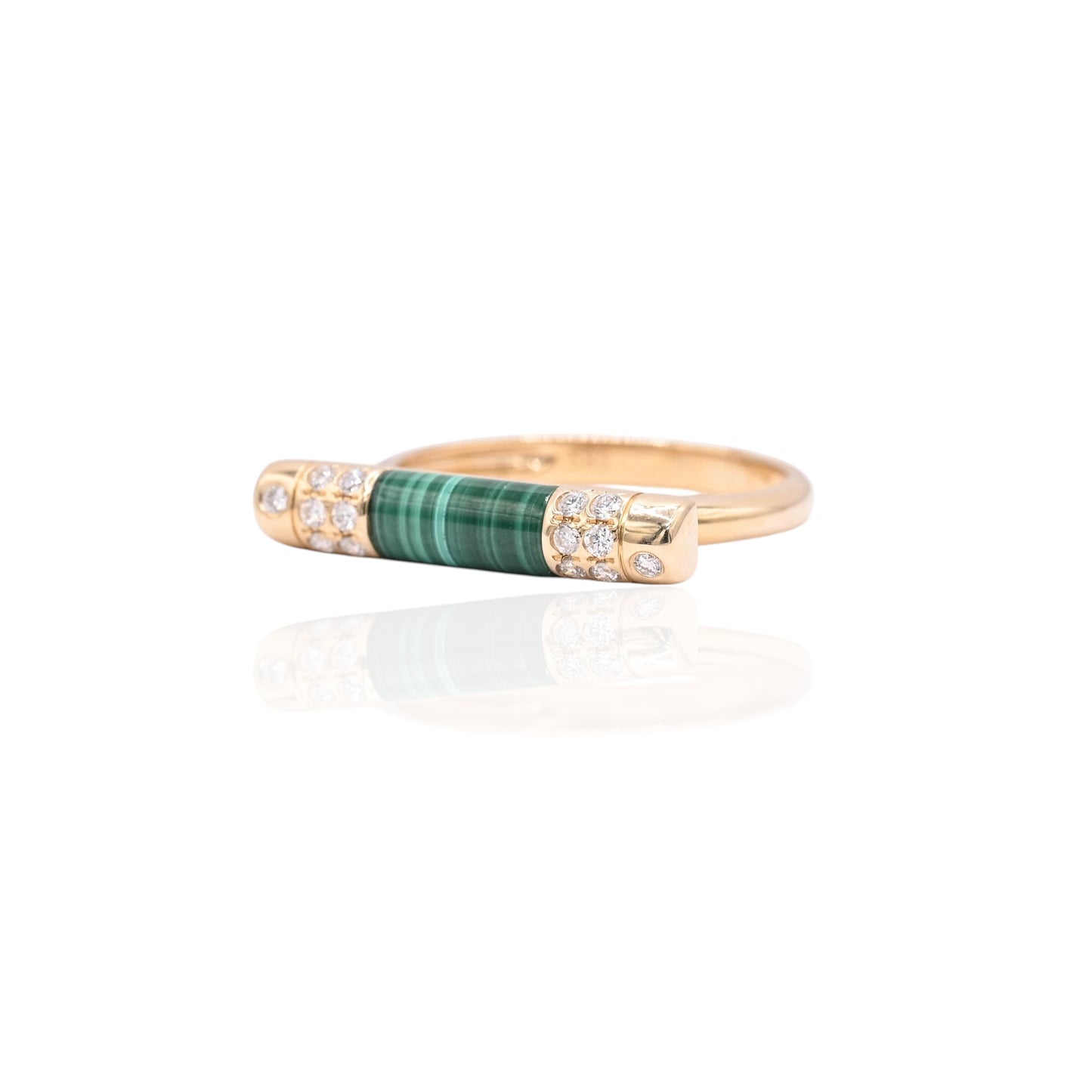 Malachite and Diamond Bar Ring 14K Yellow Gold Size 7 0.16cttw