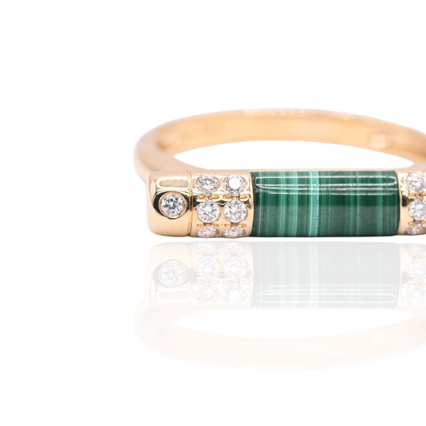 Malachite and Diamond Bar Ring 14K Yellow Gold Size 7 0.16cttw