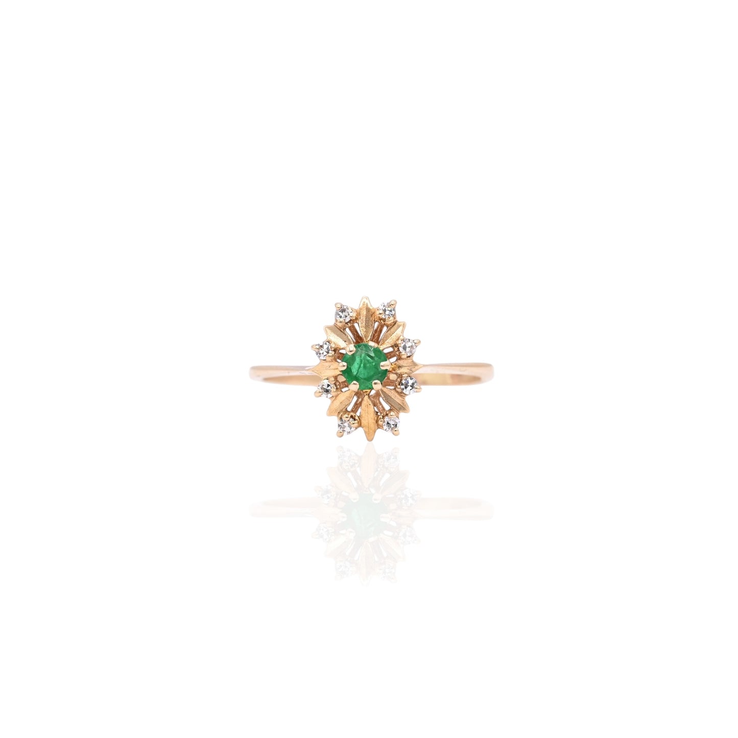 Emerald and Diamond Flower Ring with Basket Setting 14K Yellow Gold Size 7 0.16ct Emerald/0.08cttw DiamondEmerald and Diamond Flower Ring with Basket Setting 14K Yellow Gold Size 7 0.16ct Emerald/0.08cttw Diamond