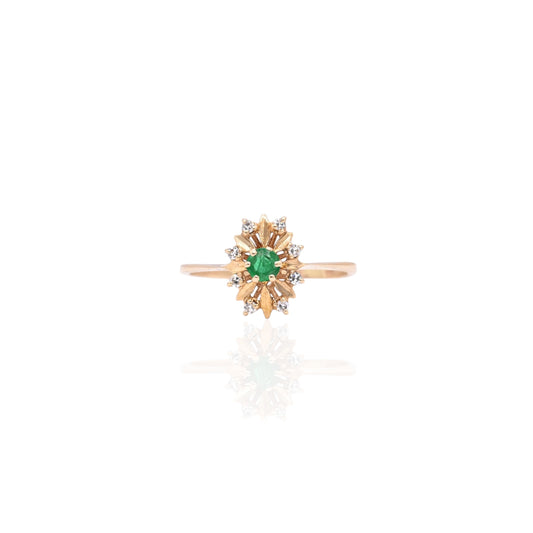 Emerald and Diamond Flower Ring with Basket Setting 14K Yellow Gold Size 7 0.16ct Emerald/0.08cttw DiamondEmerald and Diamond Flower Ring with Basket Setting 14K Yellow Gold Size 7 0.16ct Emerald/0.08cttw Diamond