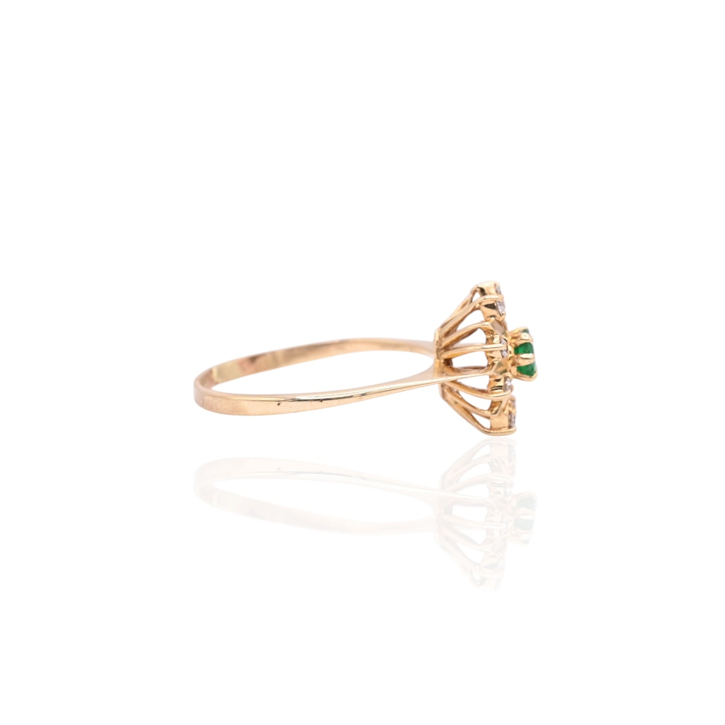 Emerald and Diamond Flower Ring with Basket Setting 14K Yellow Gold Size 7 0.16ct Emerald/0.08cttw DiamondEmerald and Diamond Flower Ring with Basket Setting 14K Yellow Gold Size 7 0.16ct Emerald/0.08cttw Diamond