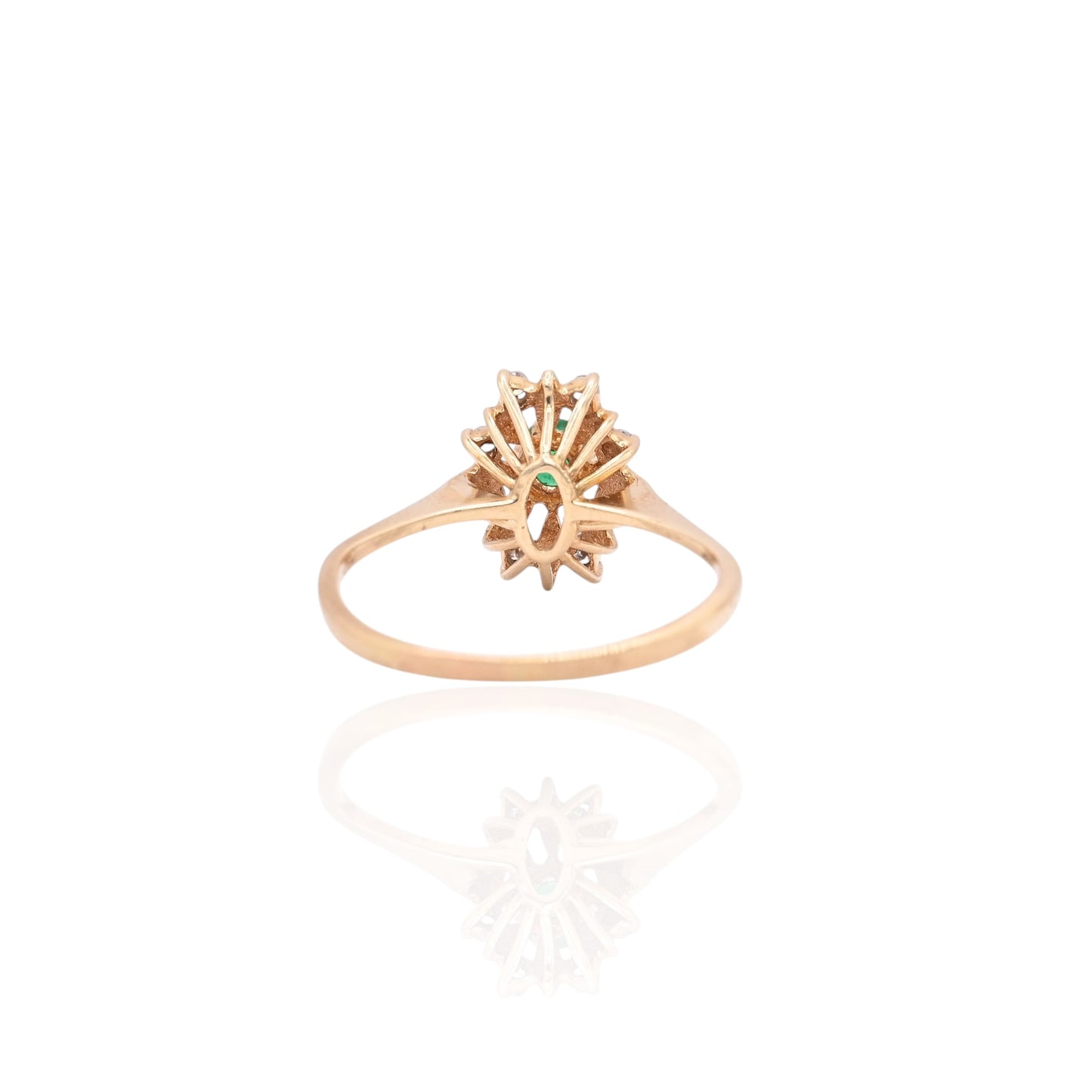 Emerald and Diamond Flower Ring with Basket Setting 14K Yellow Gold Size 7 0.16ct Emerald/0.08cttw DiamondEmerald and Diamond Flower Ring with Basket Setting 14K Yellow Gold Size 7 0.16ct Emerald/0.08cttw Diamond