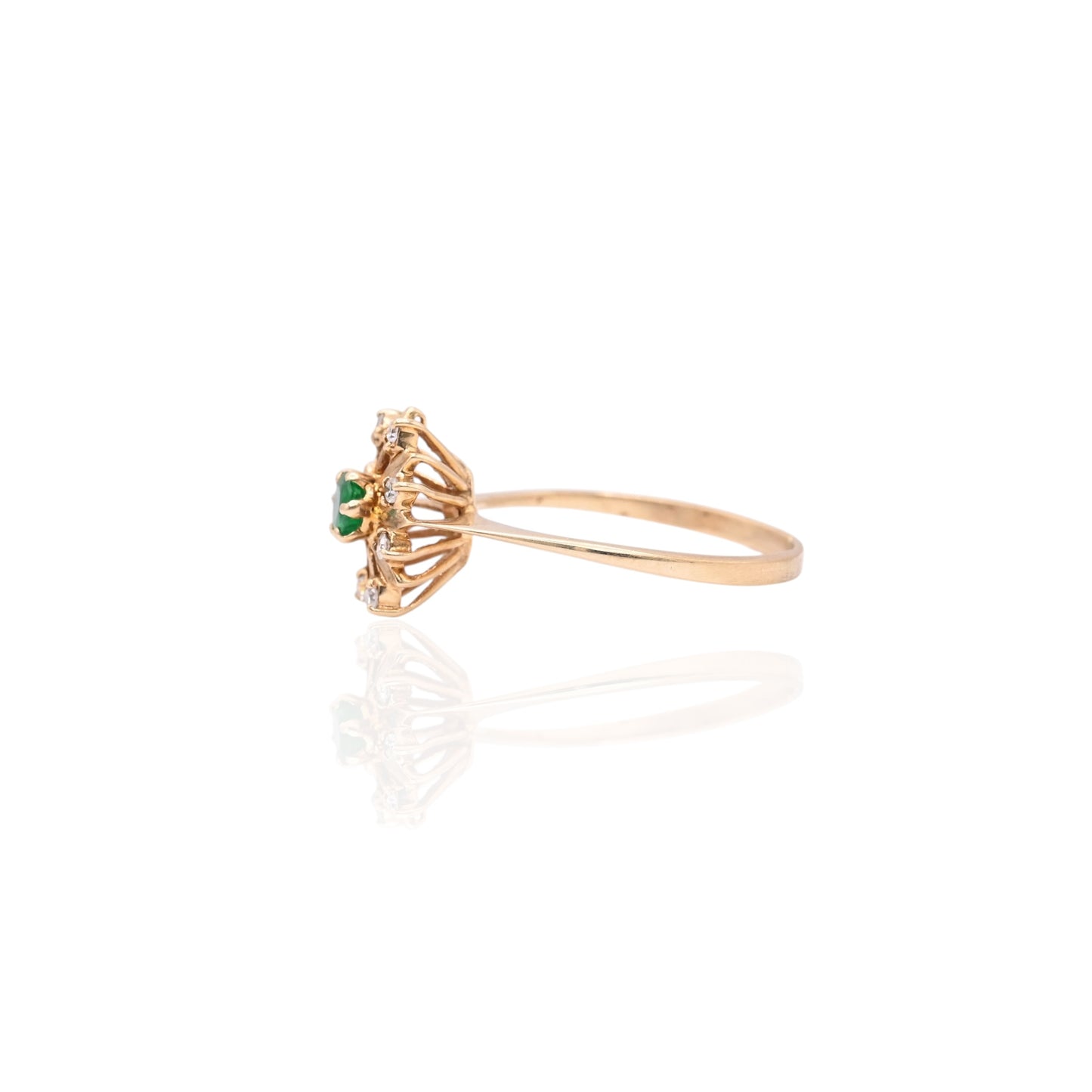 Emerald and Diamond Flower Ring with Basket Setting 14K Yellow Gold Size 7 0.16ct Emerald/0.08cttw DiamondEmerald and Diamond Flower Ring with Basket Setting 14K Yellow Gold Size 7 0.16ct Emerald/0.08cttw Diamond