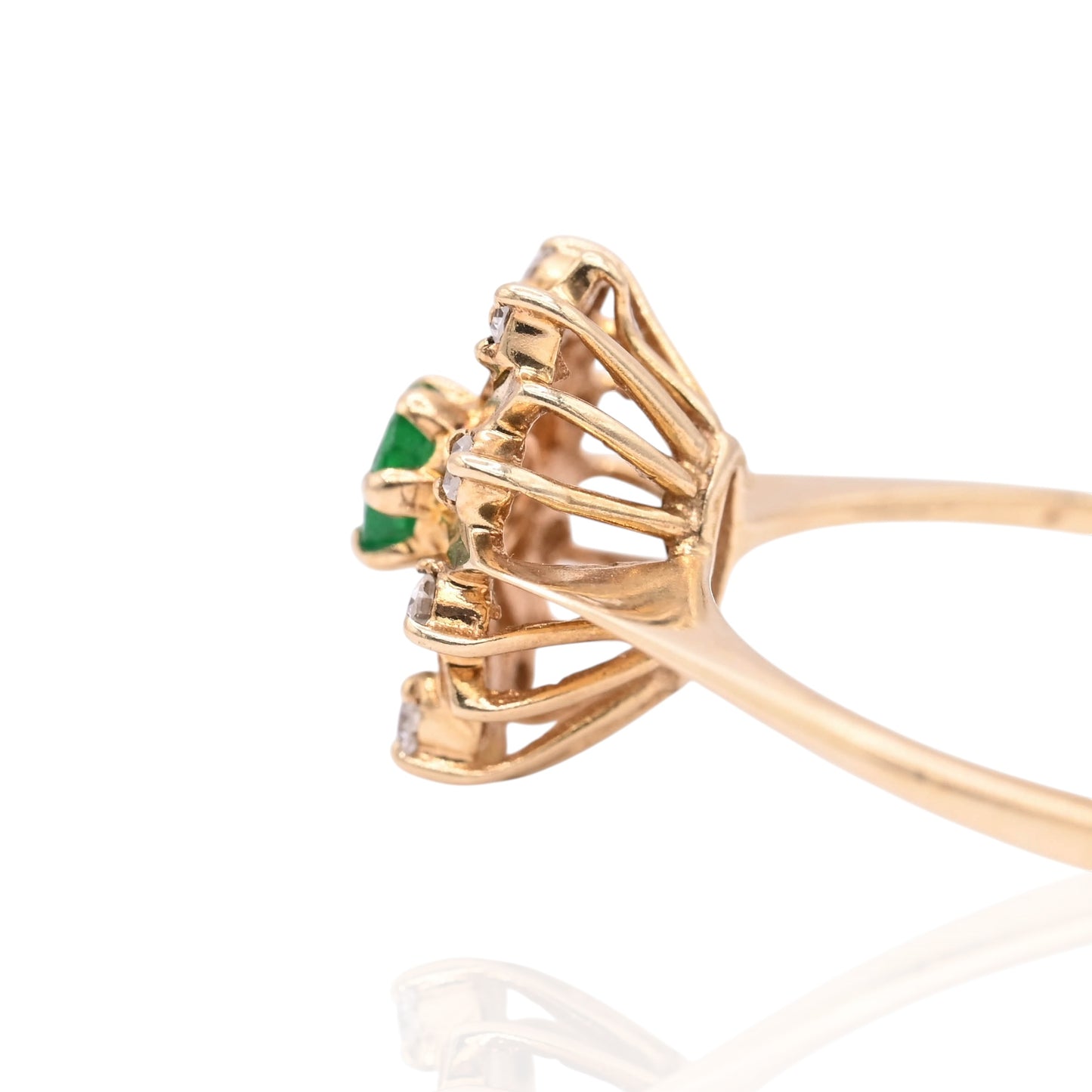 Emerald and Diamond Flower Ring with Basket Setting 14K Yellow Gold Size 7 0.16ct Emerald/0.08cttw DiamondEmerald and Diamond Flower Ring with Basket Setting 14K Yellow Gold Size 7 0.16ct Emerald/0.08cttw Diamond
