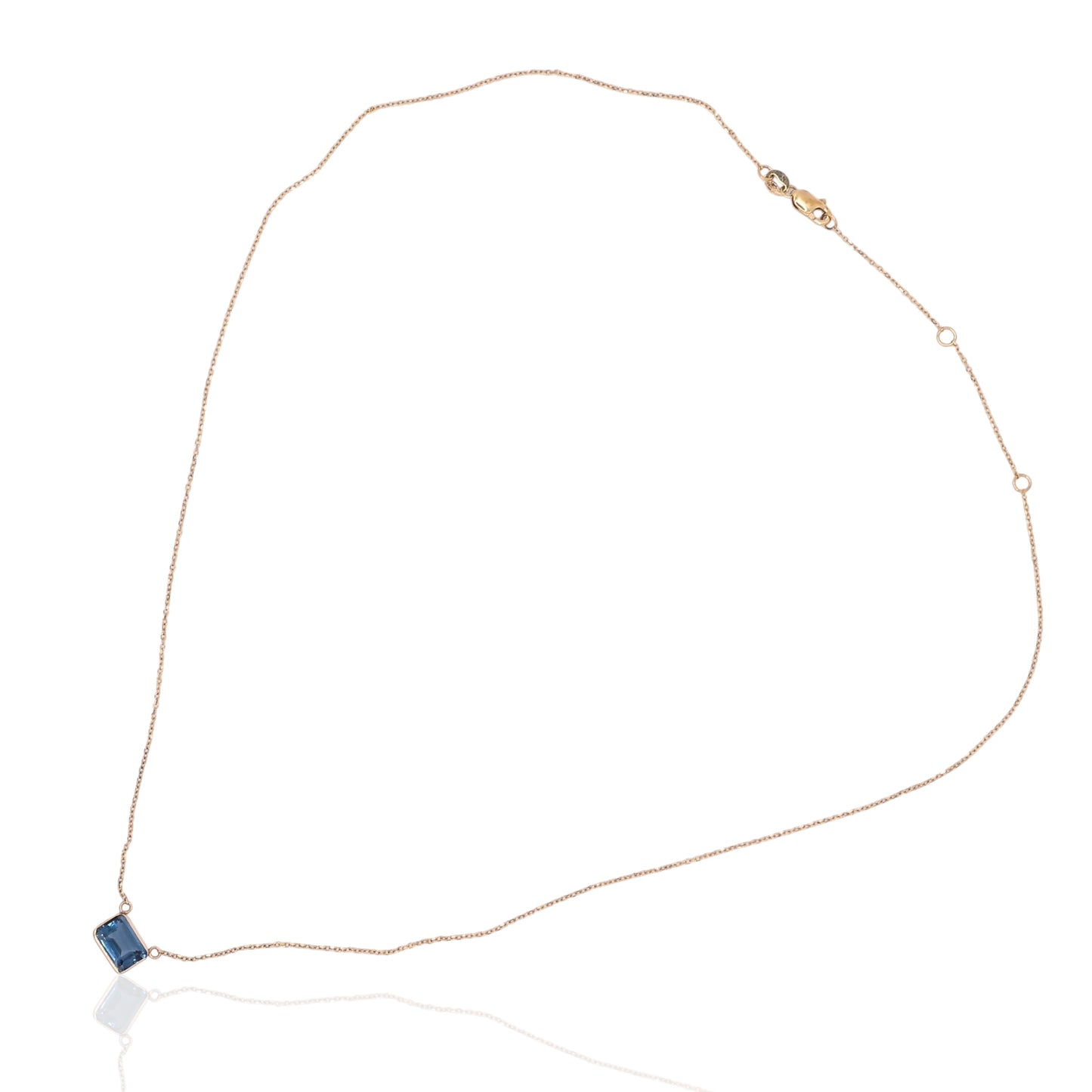 East to West Bezel Blue Topaz Necklace 14K Yellow Gold Adjustable Diamond Cut Chain 16.25in, 17.25in, and 18.25in 1.30cttw