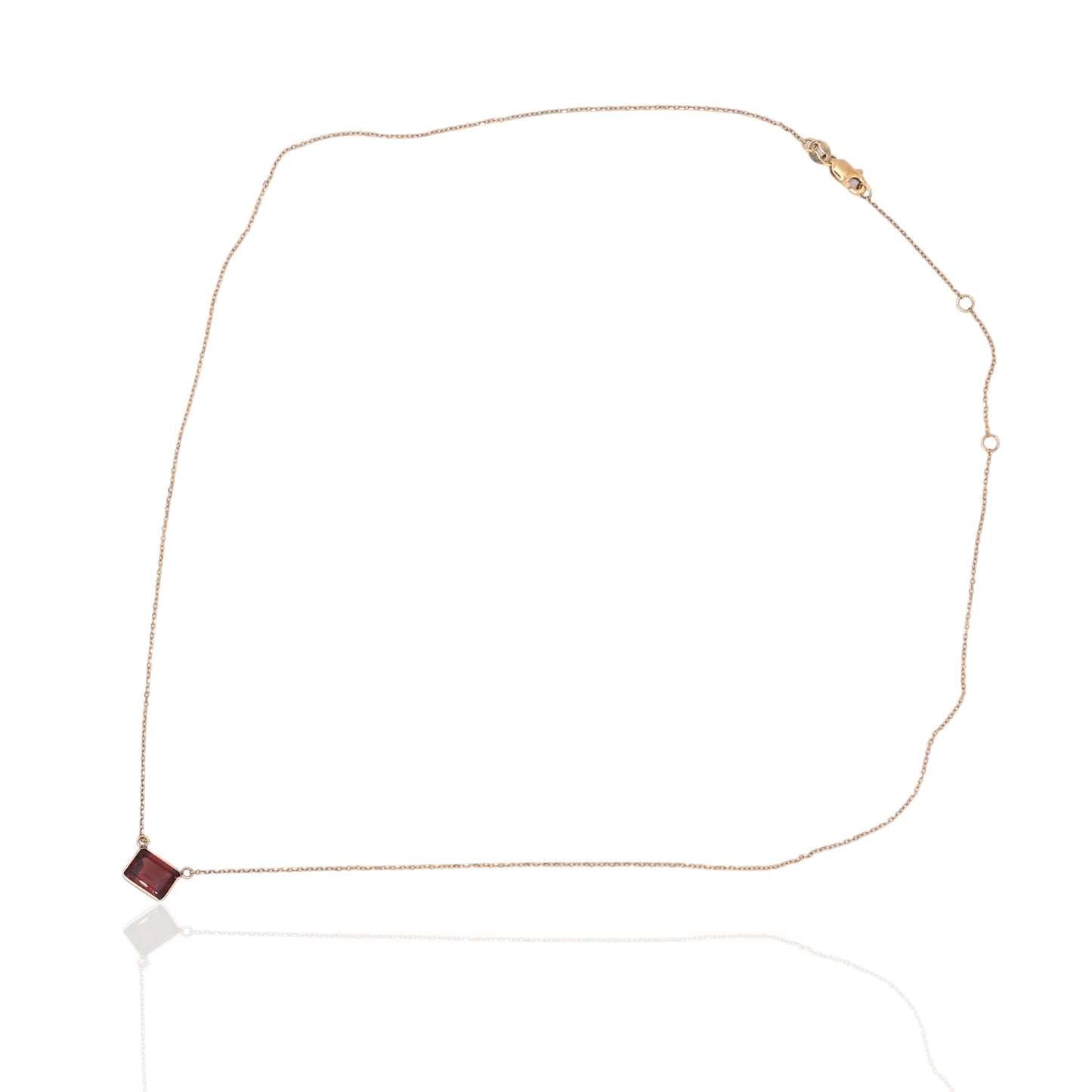 East to West Bezel Garnet Necklace 14K Yellow Gold Adjustable Diamond Cut Chain 16.25in, 17.25in, and 18.25in 1.25cttw