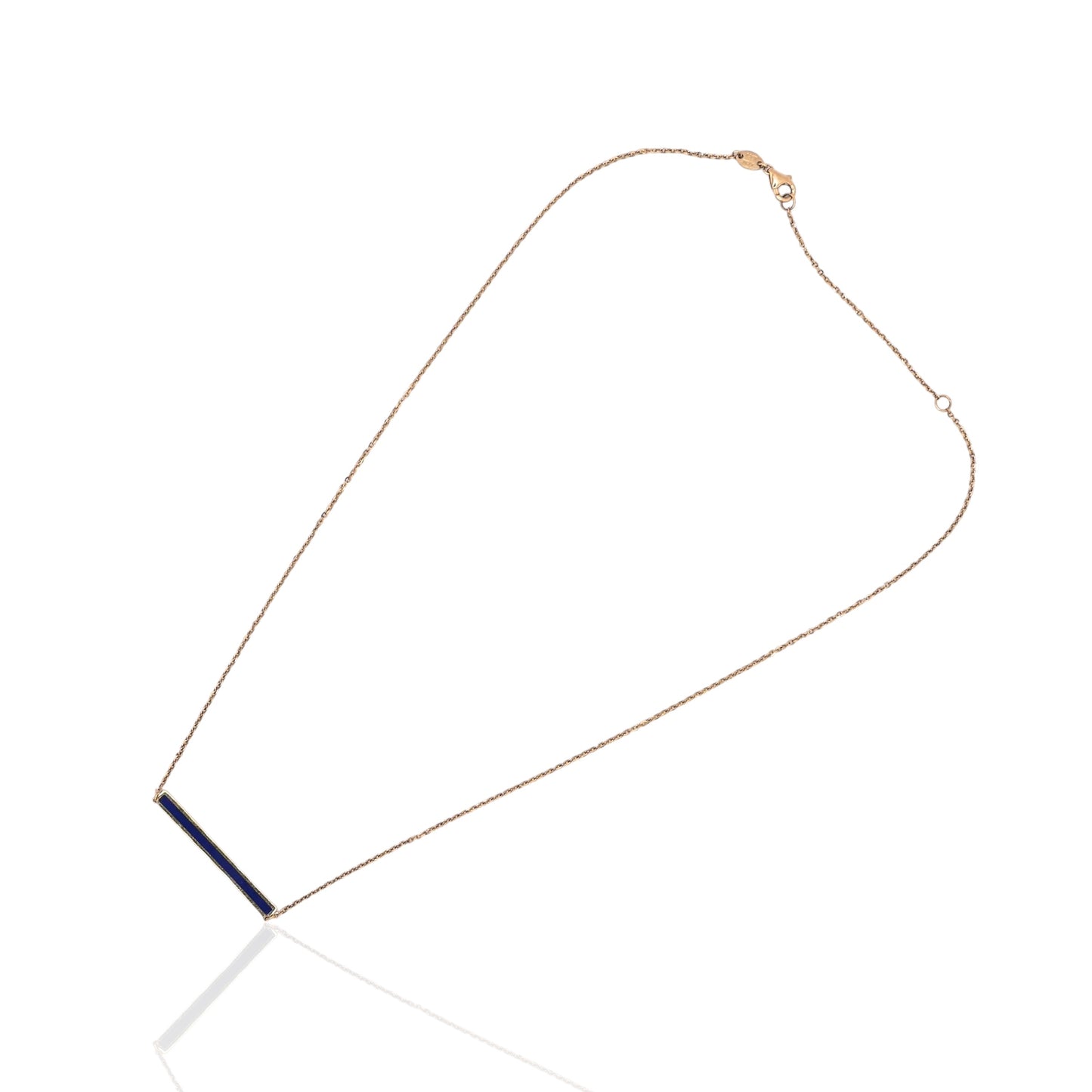 Lapis Lazul Bezel Bar Necklace 14K Yellow Gold with 15.75in and 17.75in Diamond Cut Cable Chain