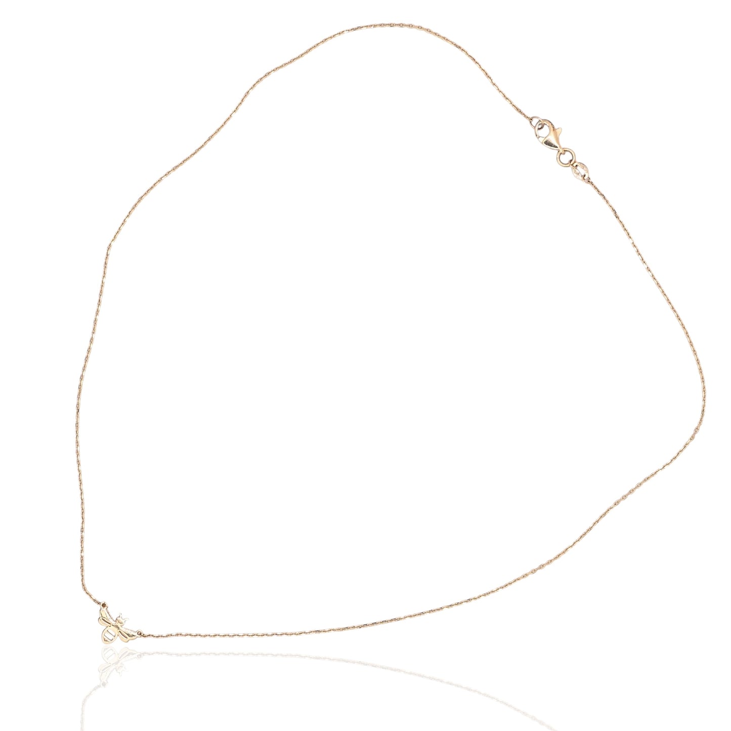 Dainty Bee Necklace 14K Yellow Gold on 17in Diamond Cut Cable Chain
