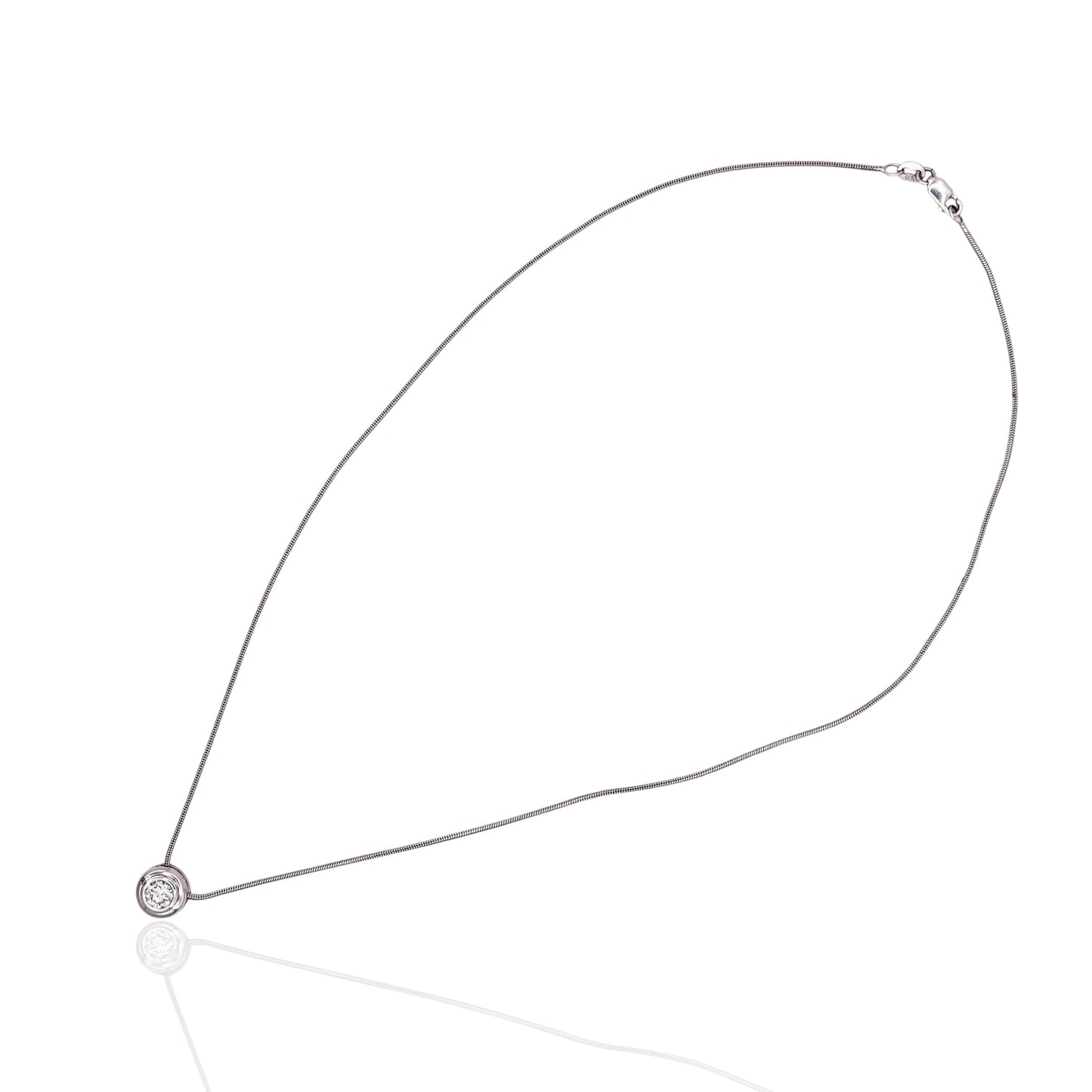 Round Bezel Diamond Slider Necklace 14K White Gold with 16.25in Snake Chain 0.33cttw