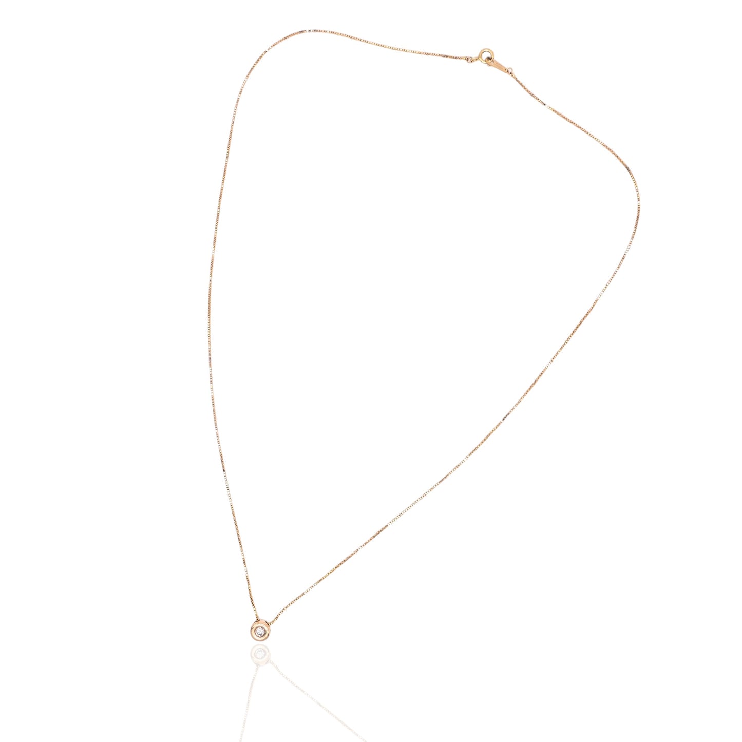 Round Bezel Diamond Slider Necklace 14K Yellow Gold with 18in Box Chain 0.04cttw