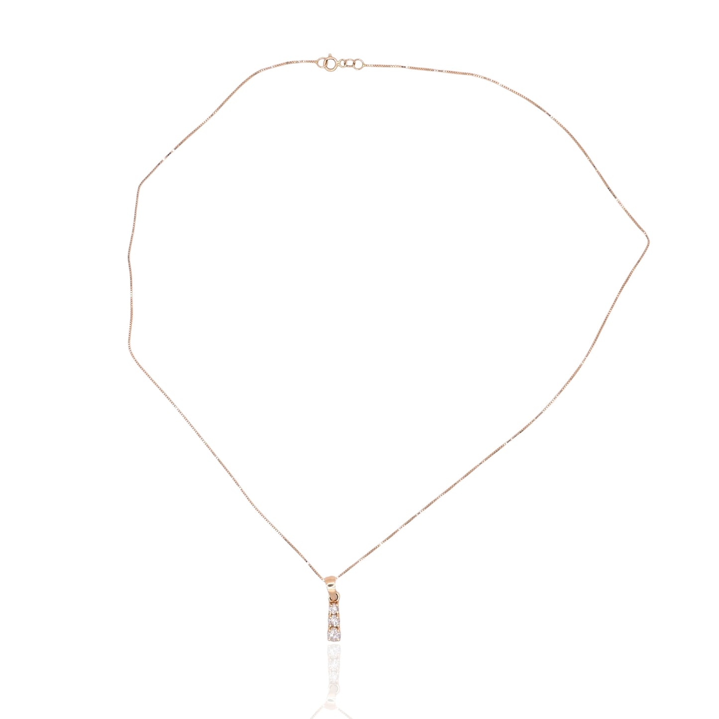 Three-Stone Diamond Necklace 14K Yellow Gold with Box Chain 18in 0.48cttw