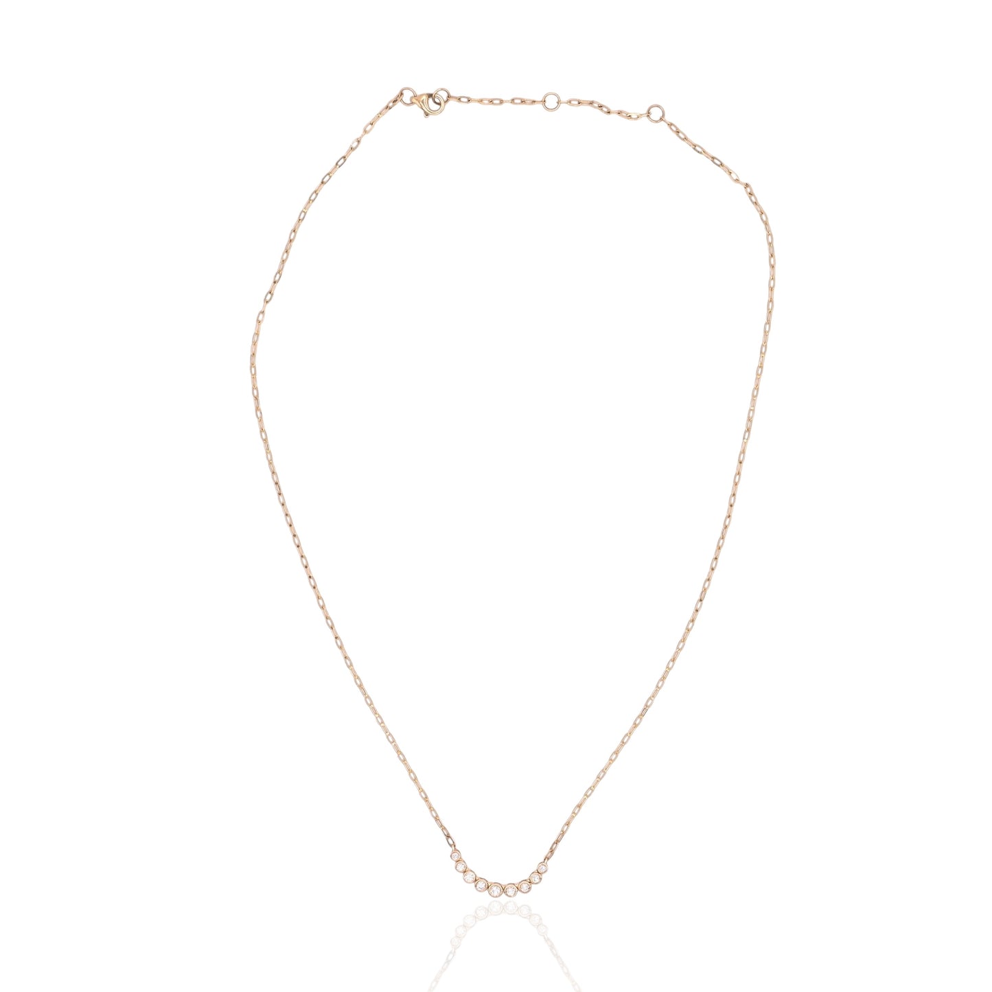 Curve Bar Diamond Necklace 14K Yellow Gold with Adjustable Cable Chain 16in, 17in, and 18in 0.08cttw