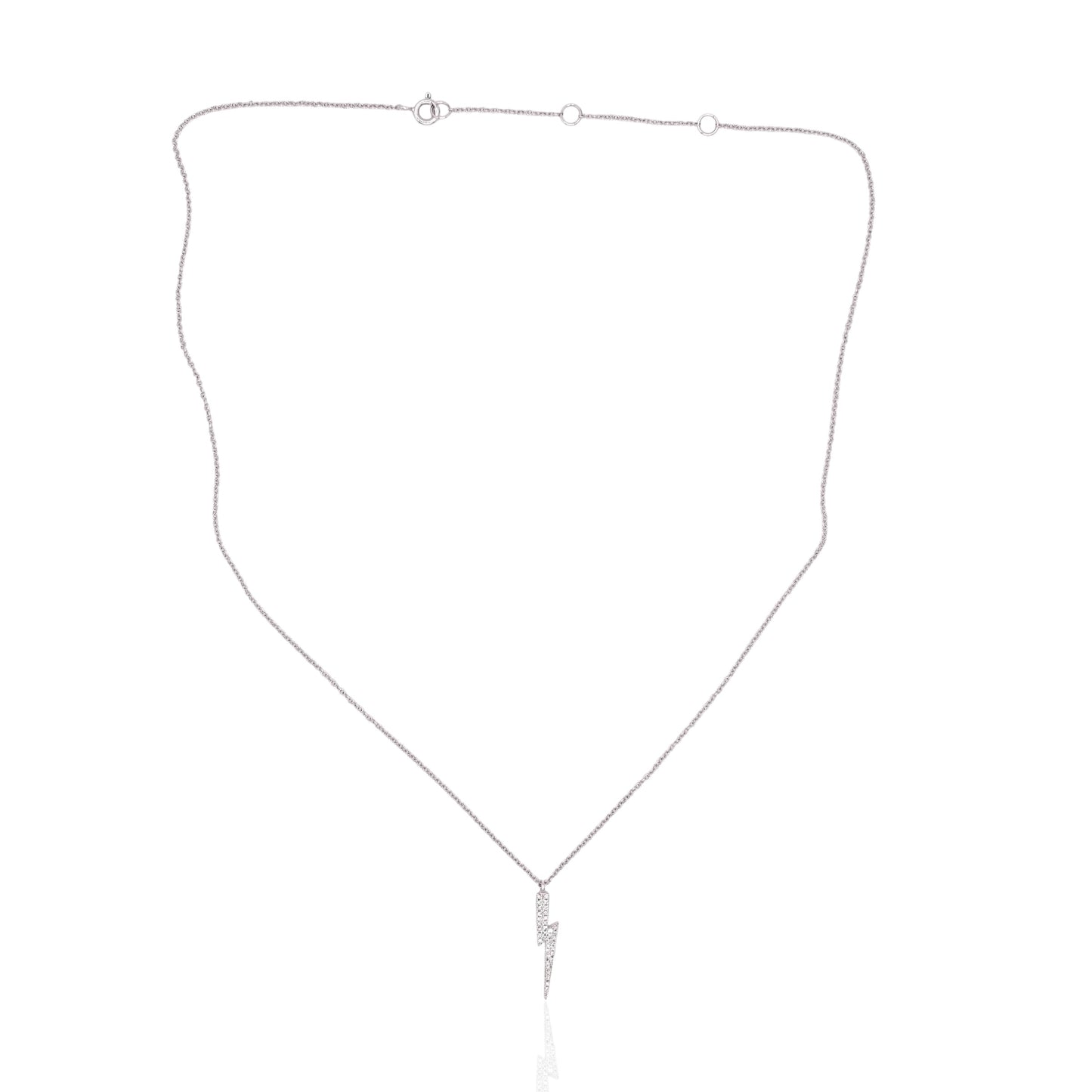 Lightning Bolt Diamond Necklace 14K White Gold with Adjustable Cable Chain 16in, 17in, and 18in 0.09cttw