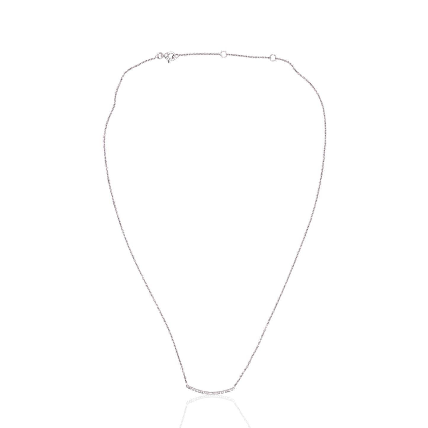 Curve Bar Diamond Necklace 14K White Gold with Adjustable Cable Chain 16in, 17in, and 18in 0.08cttw
