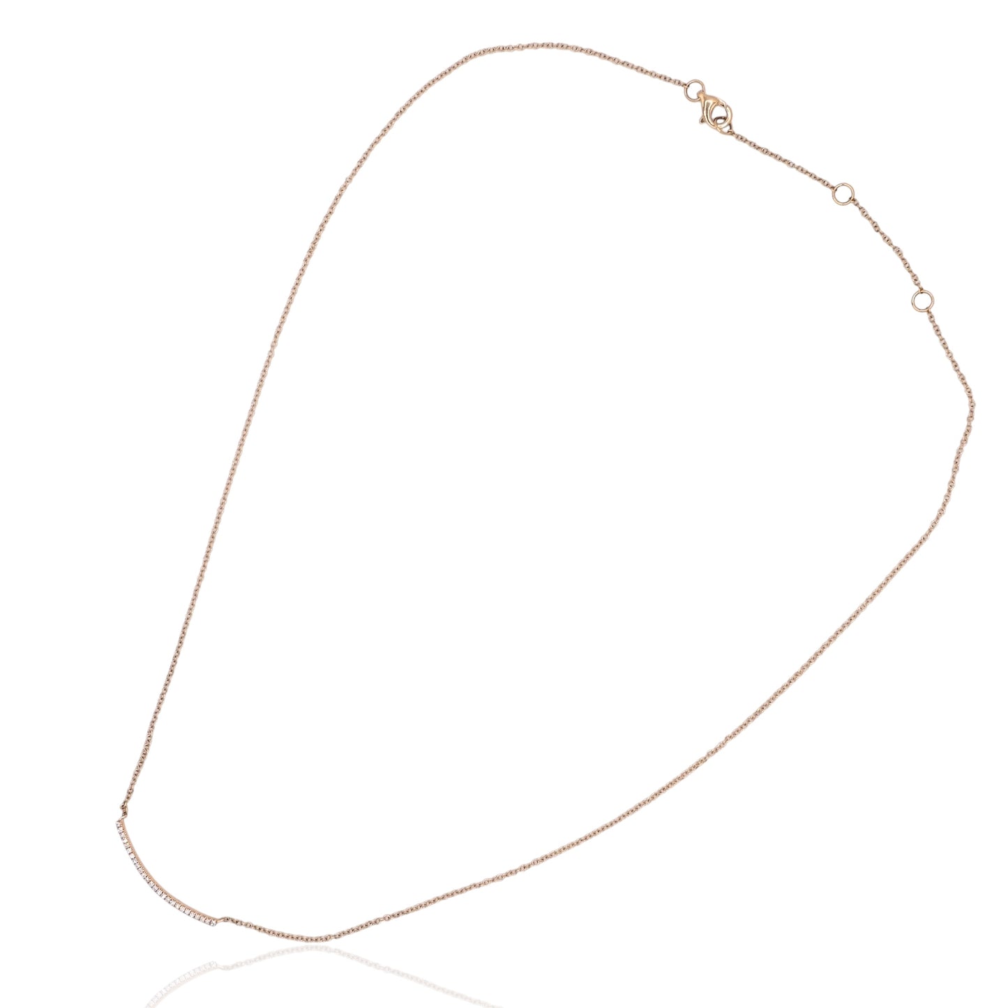 Curved Round Bezel Diamond Necklace 14K Yellow Gold with Adjustable Diamond Cut Paperclip Chain 16in, 17in, and 18in 0.25cttw