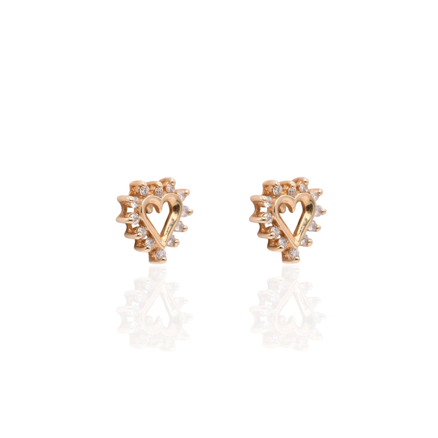 Vintage Style Open Heart Earrings 14K Yellow Gold 0.24cttw