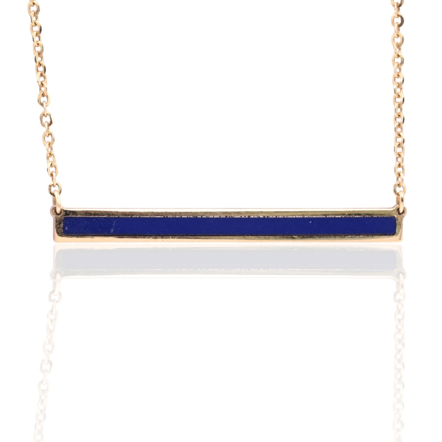 Lapis Lazul Bezel Bar Necklace 14K Yellow Gold with 15.75in and 17.75in Diamond Cut Cable Chain